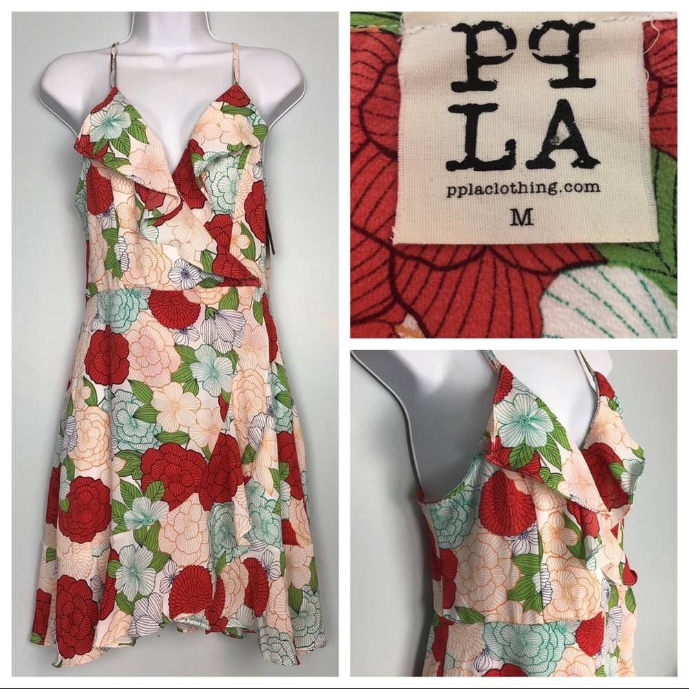 PPLA clothing wrap top floral print dress SZ Med.